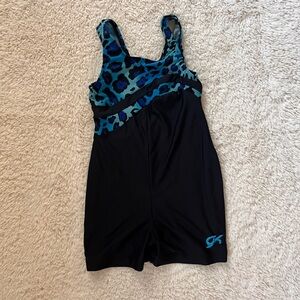 GK Gymnastics Leopard Print One Piece Short Leotard Sz 5/6